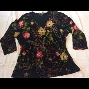Mirasol XL dark floral faux wrap look blouse